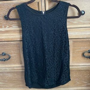 LOFT Top, Black, Lace Overlay Front, Size XS